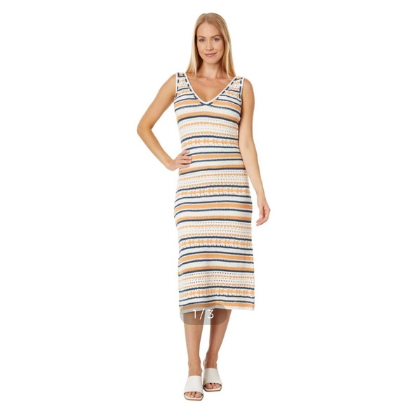 JOIE Womens Navy Striped Long Sleeve Crew Neck Knee Length Dress main image 1